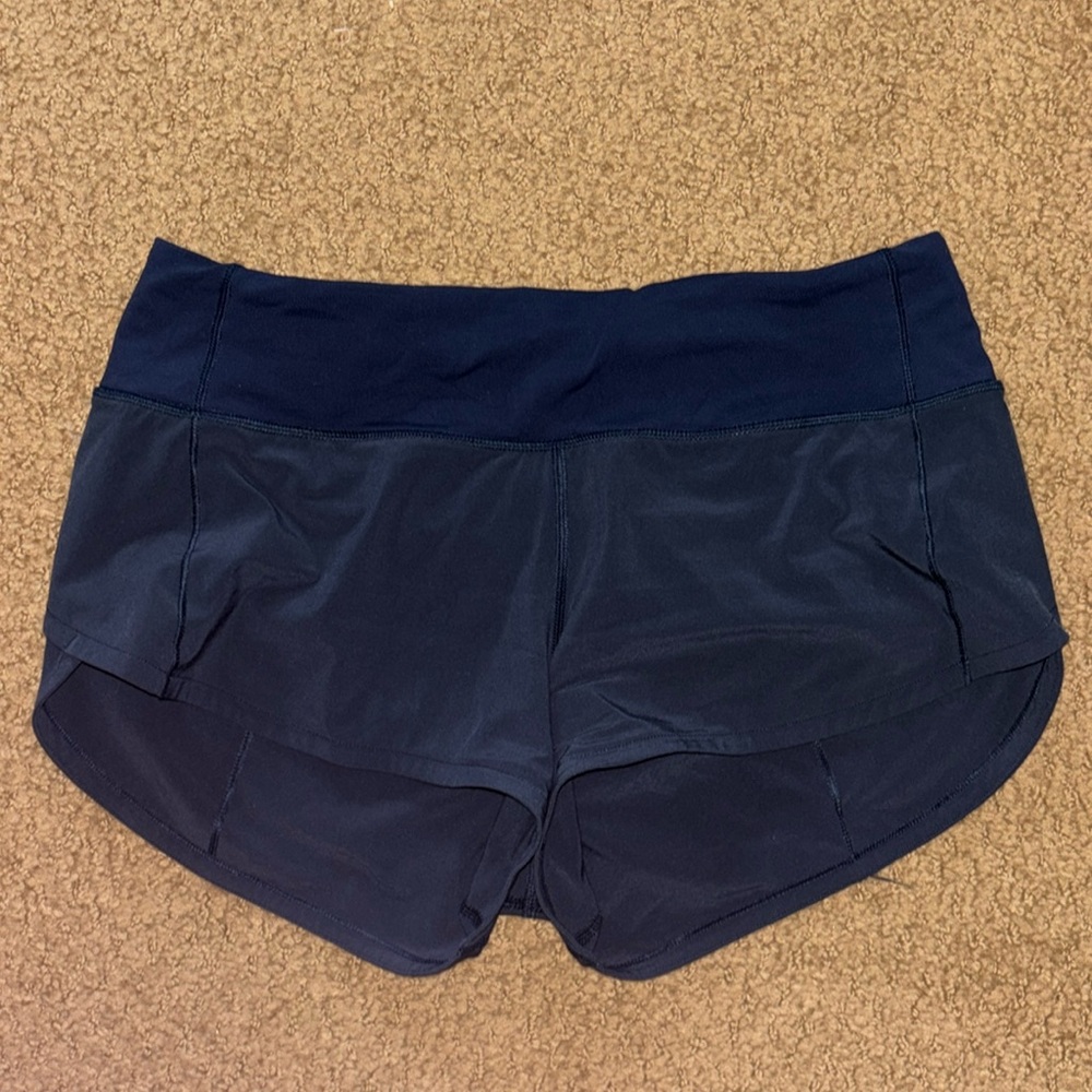 Navy blue lululemon speed up shorts low rise size 4!!